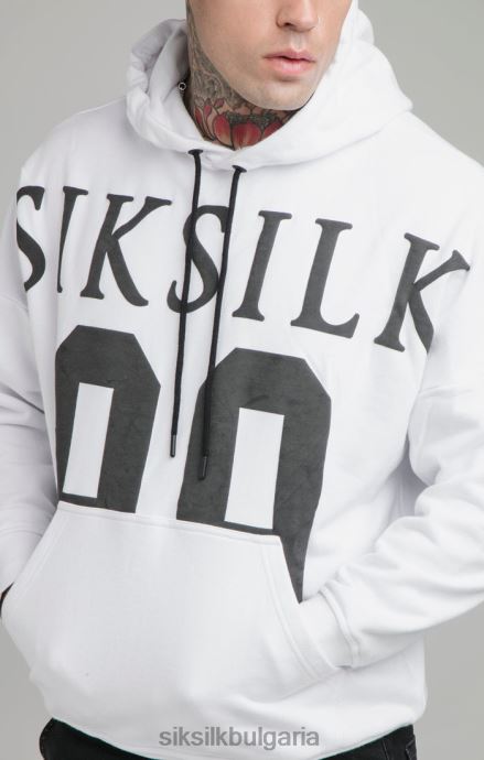 облекло SikSilk бяла качулка със спокойна кройка на падащи рамена мъже 486F8460