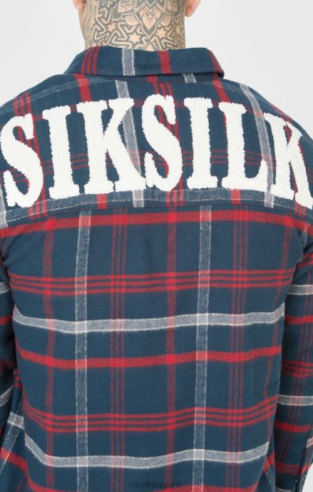 облекло SikSilk тъмносиня карирана риза с дълъг ръкав и хавлиено лого мъже 486F8466