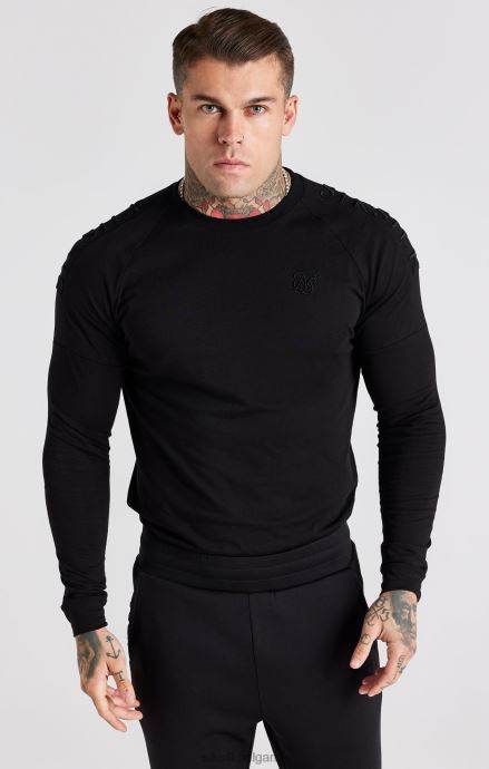 облекло SikSilk черна тениска с мускулест панел мъже 486F8362