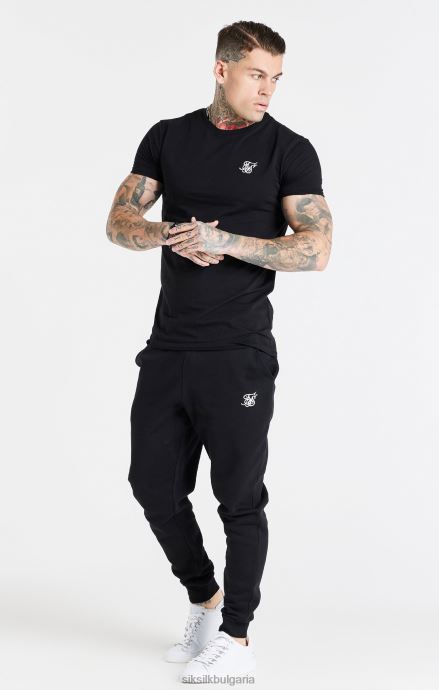 облекло SikSilk черна есенциална тениска с мускулест къс ръкав мъже 486F8363