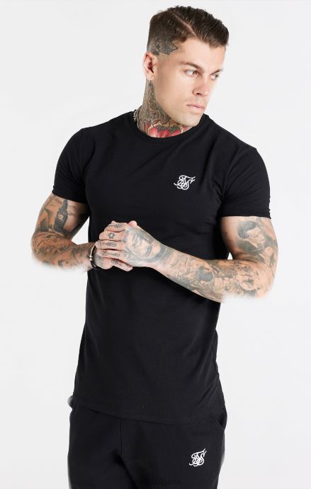 облекло SikSilk черна есенциална тениска с мускулест къс ръкав мъже 486F8363