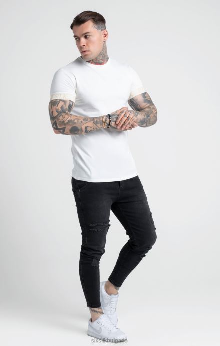облекло SikSilk тениска с ластик в цвят екрю мъже 486F8367