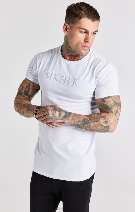облекло SikSilk бяла бродирана мускулеста тениска мъже 486F8370