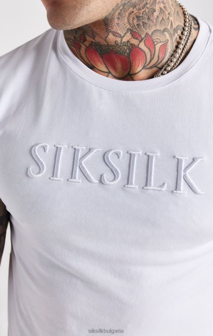 облекло SikSilk бяла бродирана мускулеста тениска мъже 486F8370