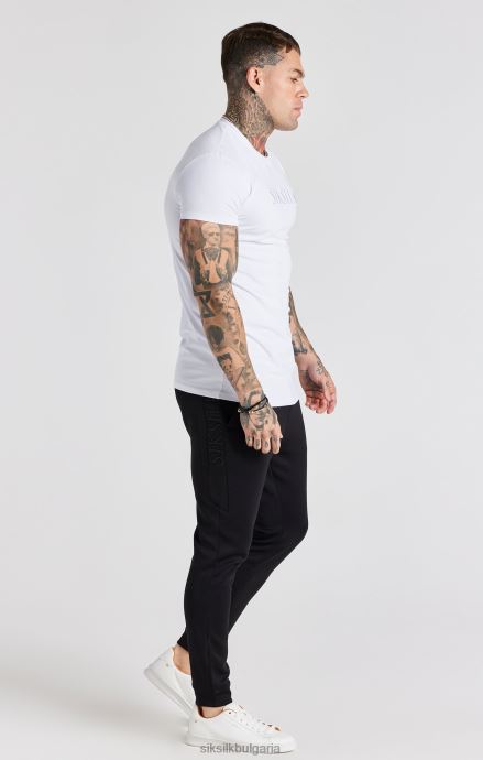 облекло SikSilk бяла бродирана мускулеста тениска мъже 486F8370