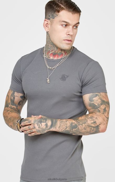облекло SikSilk сива трикотажна тениска с ребра мъже 486F8374
