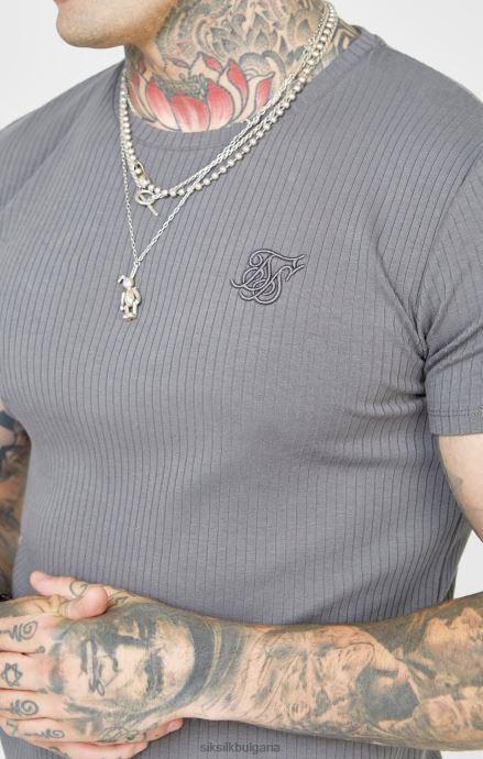 облекло SikSilk сива трикотажна тениска с ребра мъже 486F8374