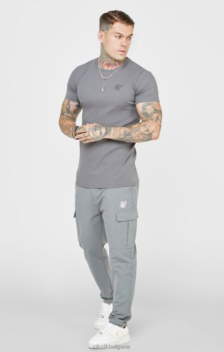 облекло SikSilk сива трикотажна тениска с ребра мъже 486F8374