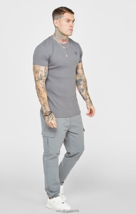 облекло SikSilk сива трикотажна тениска с ребра мъже 486F8374