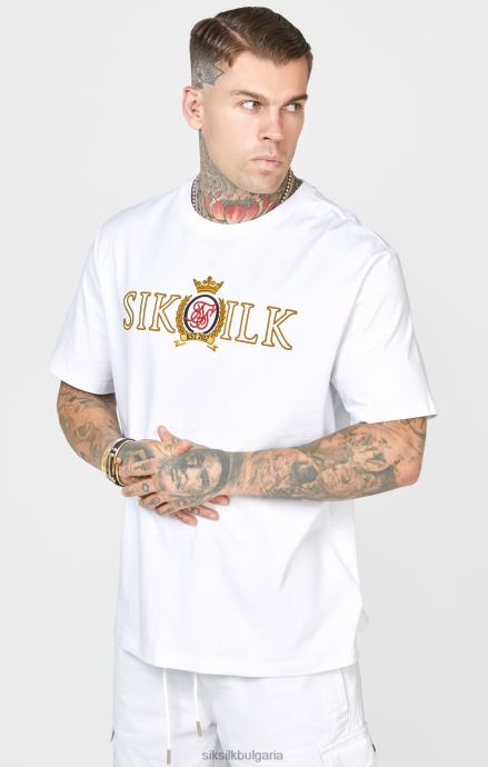 облекло SikSilk бяла огромна тениска с герб мъже 486F8376