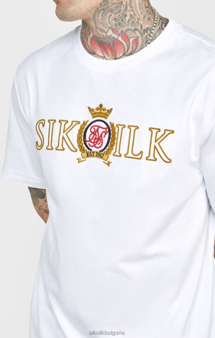 облекло SikSilk бяла огромна тениска с герб мъже 486F8376