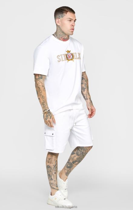 облекло SikSilk бяла огромна тениска с герб мъже 486F8376