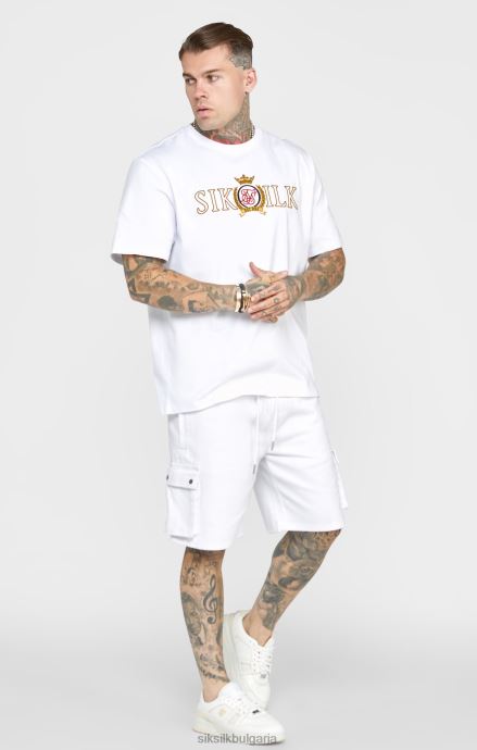 облекло SikSilk бяла огромна тениска с герб мъже 486F8376