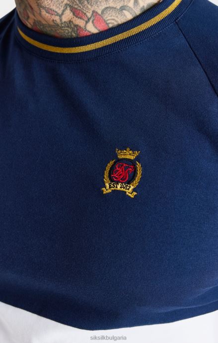 облекло SikSilk тениска с тъмно синя кройка и ушита мускулатура мъже 486F8377