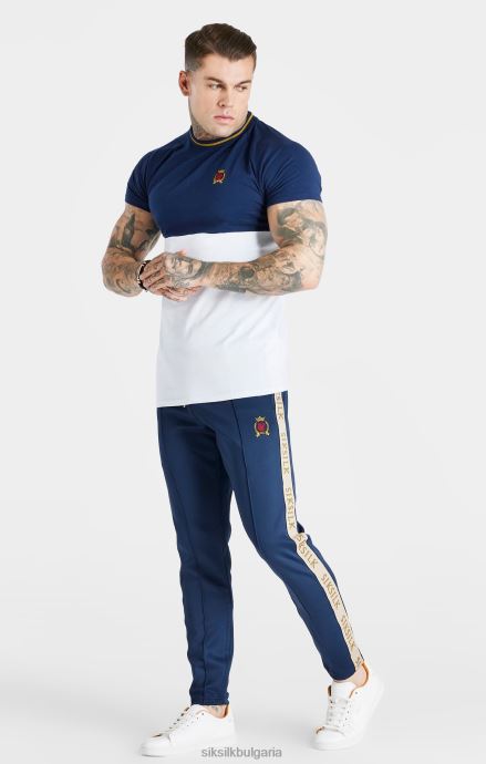 облекло SikSilk тениска с тъмно синя кройка и ушита мускулатура мъже 486F8377