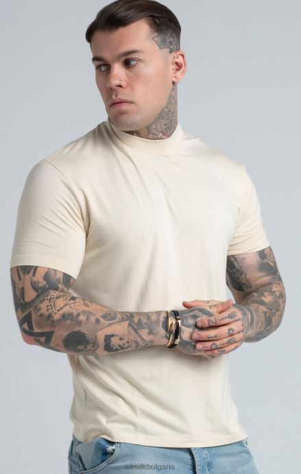 облекло SikSilk бежова тениска с висока яка мъже 486F8378