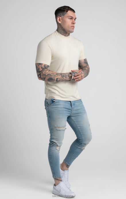 облекло SikSilk бежова тениска с висока яка мъже 486F8378