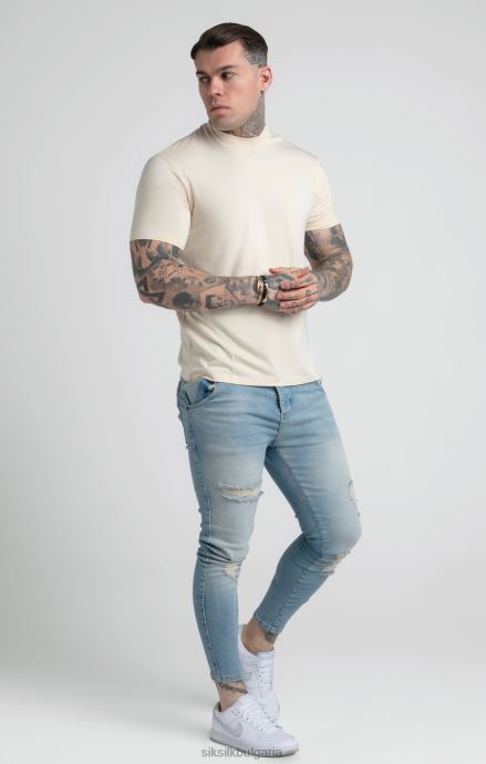 облекло SikSilk бежова тениска с висока яка мъже 486F8378