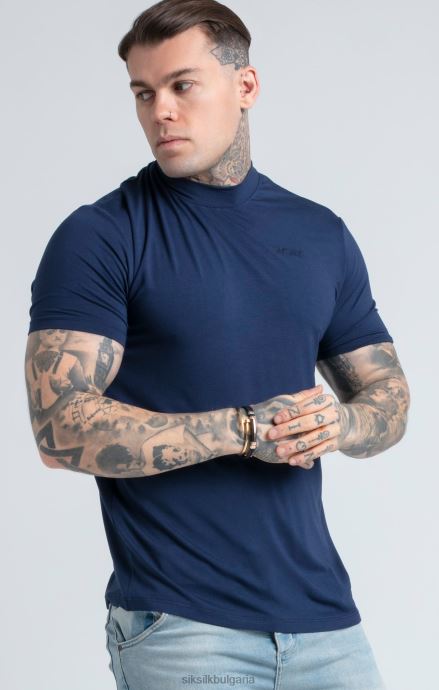 облекло SikSilk тъмносиня тениска с висока яка мъже 486F8379