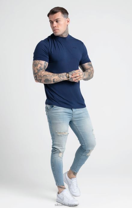 облекло SikSilk тъмносиня тениска с висока яка мъже 486F8379