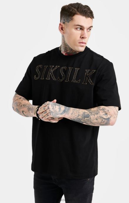 облекло SikSilk черна огромна тениска с лого с кристали мъже 486F8383