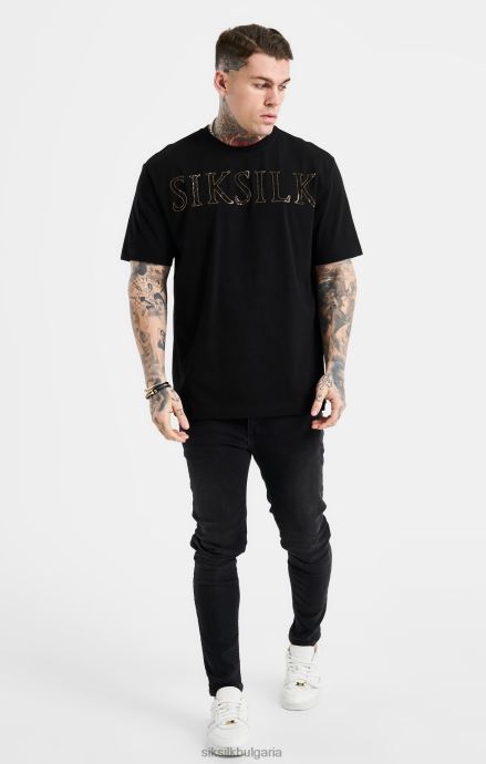 облекло SikSilk черна огромна тениска с лого с кристали мъже 486F8383