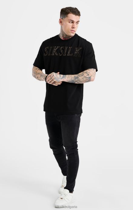 облекло SikSilk черна огромна тениска с лого с кристали мъже 486F8383