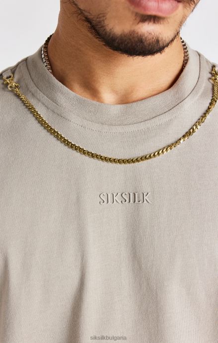 облекло SikSilk бежова тениска с големи вериги мъже 486F8392