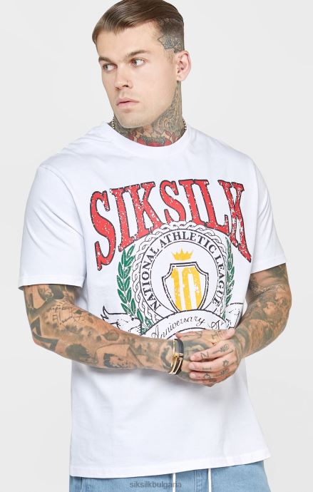 облекло SikSilk бяла университетска овъргайз тениска мъже 486F8394