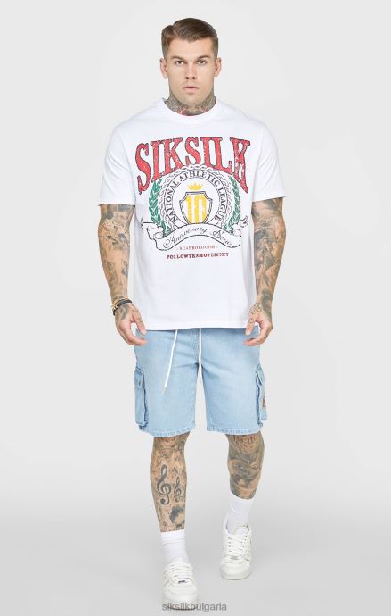 облекло SikSilk бяла университетска овъргайз тениска мъже 486F8394