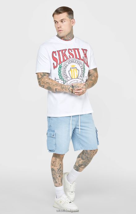 облекло SikSilk бяла университетска овъргайз тениска мъже 486F8394
