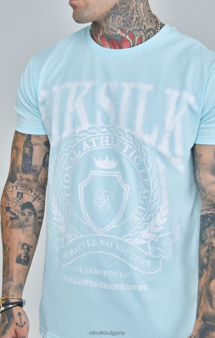 облекло SikSilk синя университетска тениска с квадратна форма мъже 486F8396