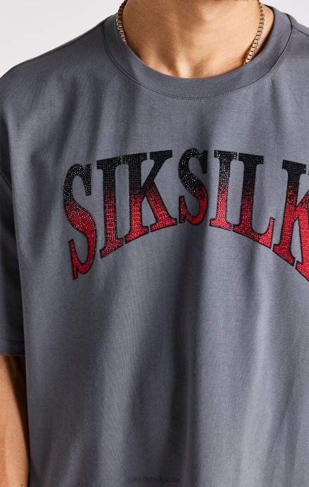 облекло SikSilk сива тениска с къс ръкав с кристали мъже 486F8400