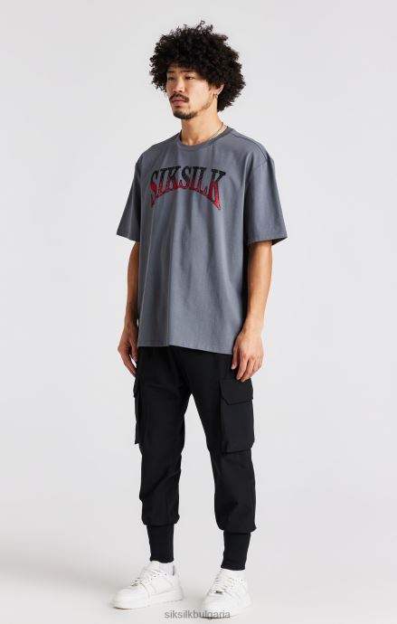 облекло SikSilk сива тениска с къс ръкав с кристали мъже 486F8400