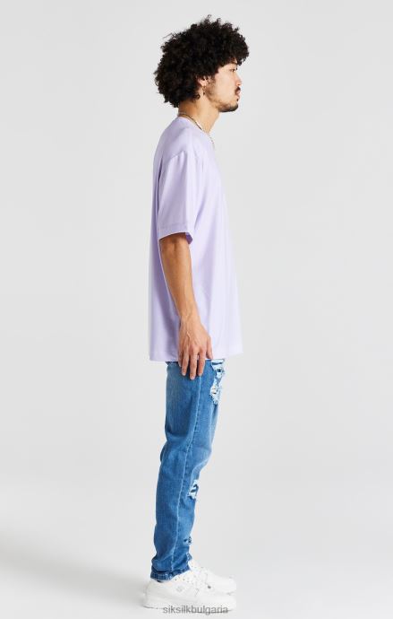 облекло SikSilk огромна тениска с лилав принт с къс ръкав мъже 486F8405