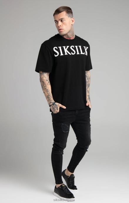 облекло SikSilk черна спокойна тениска мъже 486F8407