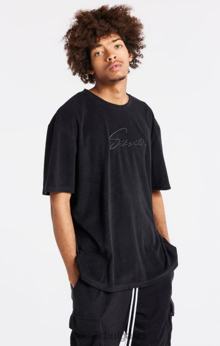 облекло SikSilk черна хавлиена голяма тениска мъже 486F8408