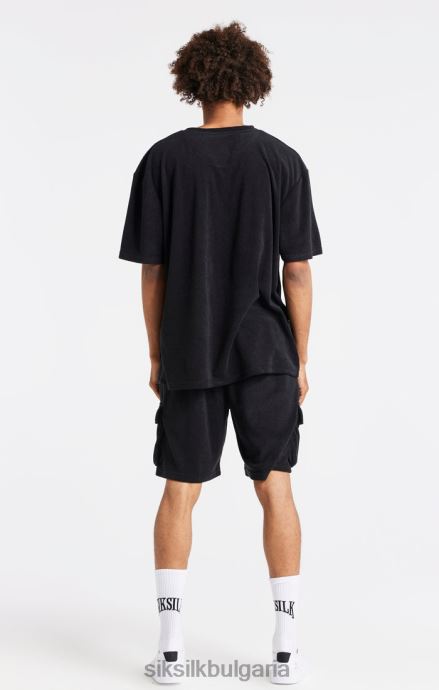 облекло SikSilk черна хавлиена голяма тениска мъже 486F8408