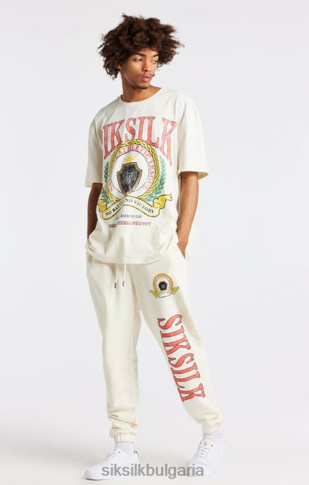 облекло SikSilk Голяма тениска с университетски принт в екрю мъже 486F8409