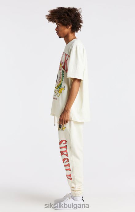 облекло SikSilk Голяма тениска с университетски принт в екрю мъже 486F8409