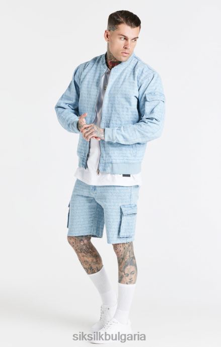 облекло SikSilk синьо жакардово дънково бомбър яке мъже 486F8471
