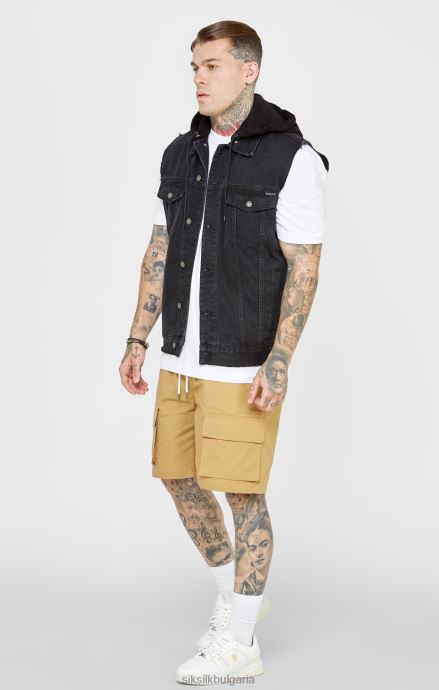 облекло SikSilk черна жилетка с качулка мъже 486F8472