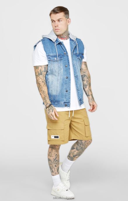 облекло SikSilk изплакване и дънкова жилетка мъже 486F8473