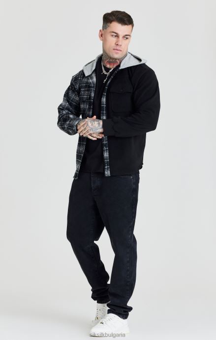 облекло SikSilk черна контрастна риза с качулка мъже 486F8490