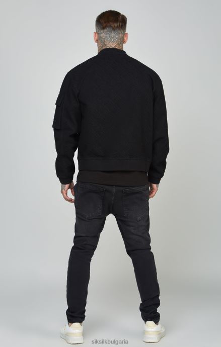 облекло SikSilk черно дънково бомбър яке с повтарящо се лого мъже 486F8491