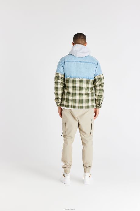 облекло SikSilk зелено карирано контрастно дънково яке мъже 486F8496