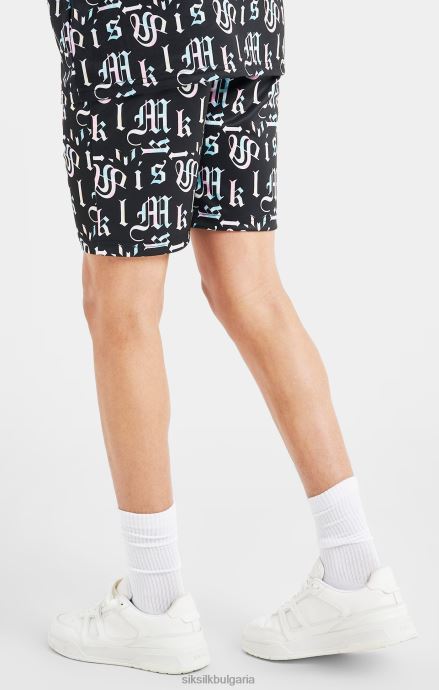 облекло SikSilk x меси черен печат къс момчета 486F8312