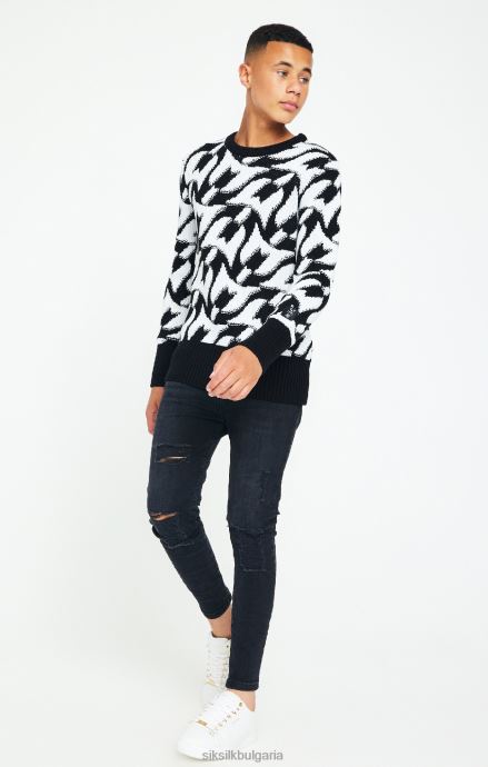 облекло SikSilk x messi черен масивен плетен пуловер момчета 486F8286