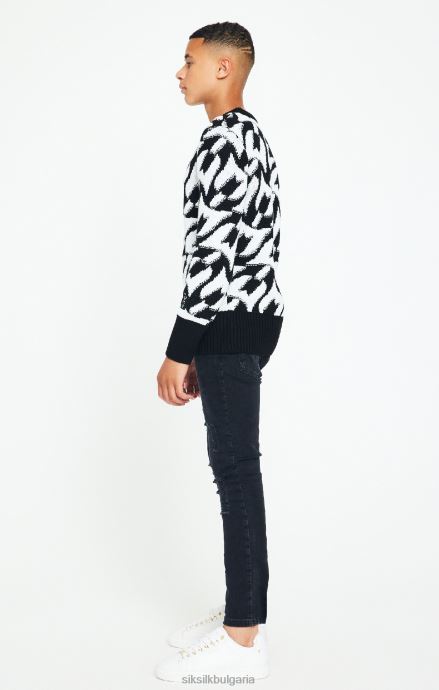 облекло SikSilk x messi черен масивен плетен пуловер момчета 486F8286