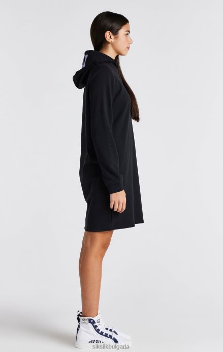 облекло SikSilk черна рокля с качулка с лого на университета момичета 486F8344